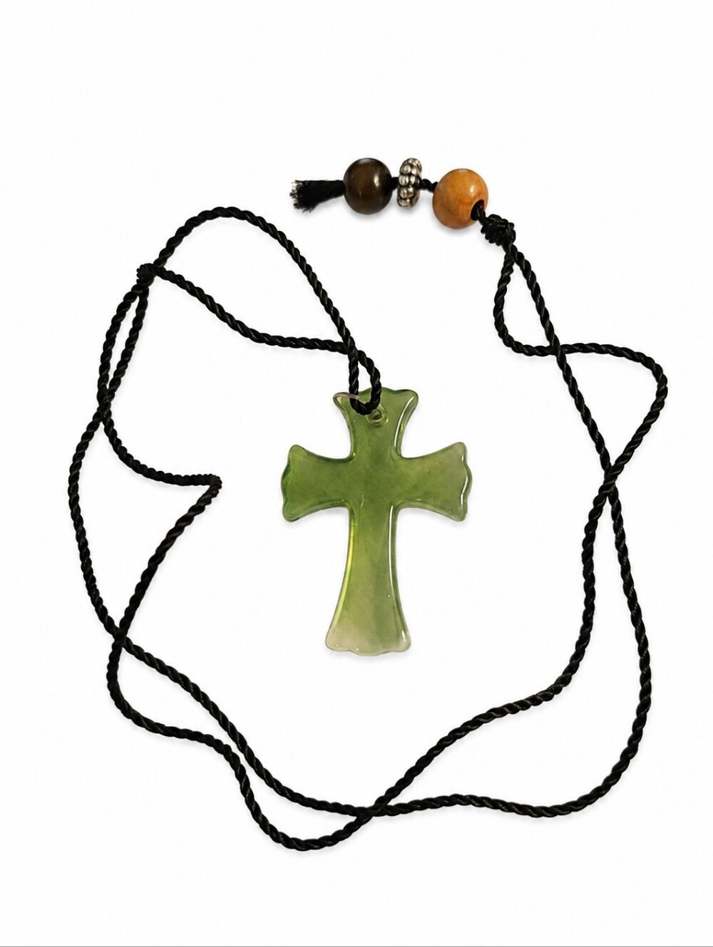 3/$30 HANDMADE Resin Green Cross Pendant Cord Necklace